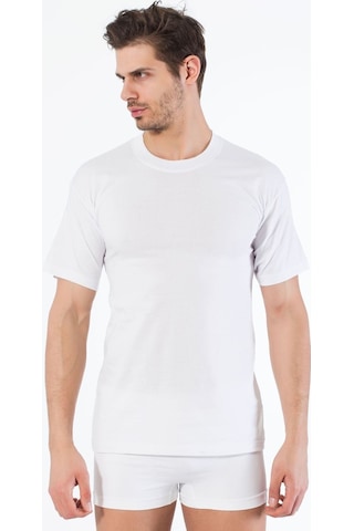Siyah İnci Pamuklu Yuvarlak Yaka Kısa Kol T-shirt Beyaz