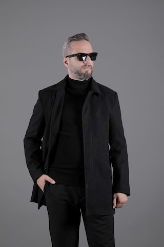 Ohepmoda Gizli Düğmeli Erkek Kaşe Kaban Mont Siyah