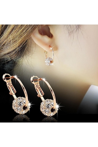 Beyaz Avusturyalı Kristal Top 18 K Altın Renkli Küpe Şanslı Transfer Boncuk Daire Hoop Küpeler Kadın