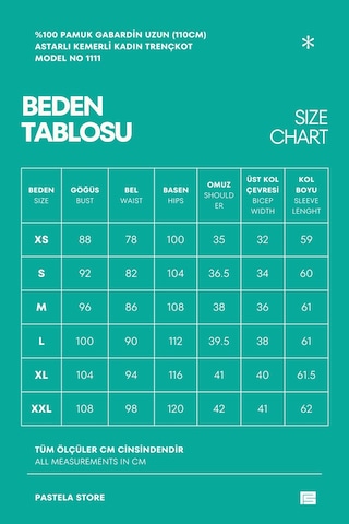 Pastelastore Pamuk Gabardin Uzun 110cm Astarlı Kemerli Kadın Trençkot 1111 Koyu Lacivert