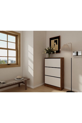 Kisikoz Düşer Kapaklı Ayakkabılık Amalfi - Beyaz Renk Kahverengi - Beyaz