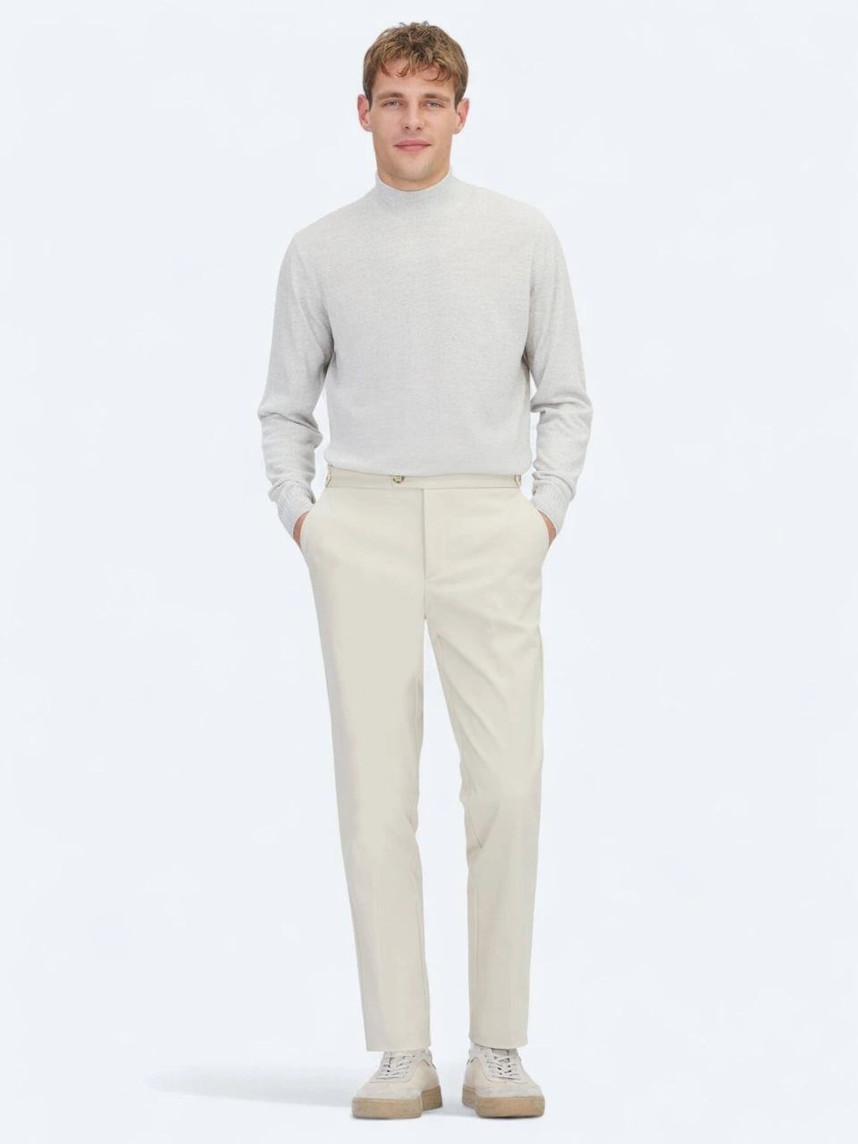 Kip Bej Dokuma Regular Fit Smart Casual Pamuk Karışımlı Pantolon Bej