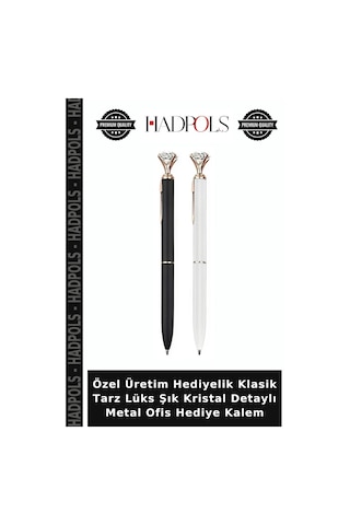 Özel Üretim Hediyelik Klasik Tarz Lüks Şık Kristal Detaylı Metal Ofis Hediye Kalem Füme