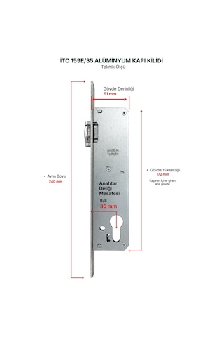 İto Alüminyum Makaralı Kapı Kilitleri 159e/30 Silindir Tip