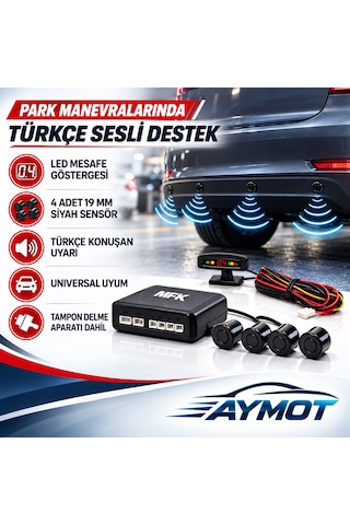 Mfk Universal Türkçe Konuşan Led Ekranlı Siyah Park Sensörü 19 Mm