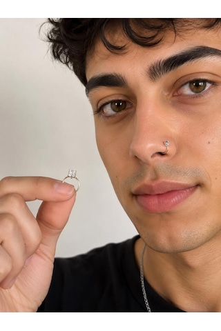 925 Ayar Gümüş Minimal Burun Hızması Piercing Zirkon Taşlı Unisex Halka Nose Ring Günlük Kullanım Şık Tasarım Gri 89423270