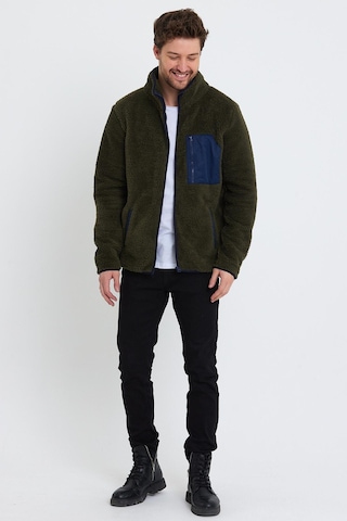 Erkek Dik Yaka Polar Ceket Koyu Yeşil