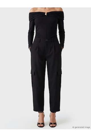Lcw Vision Siyah Loose Fit Kadın Pileli Kargo Pantolon
