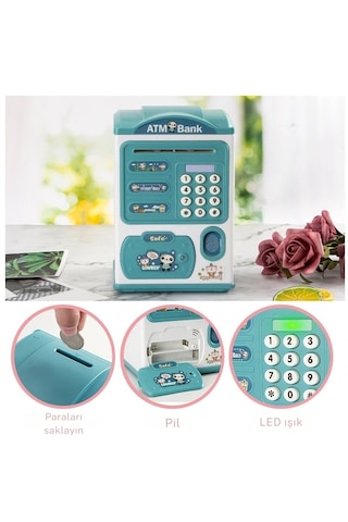 Techtic Kumbara Elektronik Kasa Dijital Para Biriktirme Kasası Mini Atm Makinesi Şifreli Atm Kumbara Sticker Hediye 001