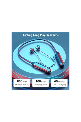 Tb04 Boyun Askılı Dijital Göstergeli Bluetooth Kulaklık 100 Saat Müzik Dinleme Sport Headphone
