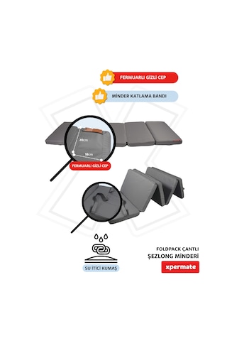 Xpermate Katlanır Şezlong Minderi Çantalı Cepli Foldpack 30x60gri