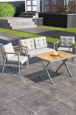 Sierra 2+1+1 Metal İskeletli Suya Dayanıklı Bahçe Balkon Mobilya Takımı Cafe, Salon Koltuk Takımı Gri