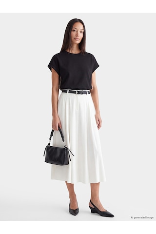 Lcw Everyday Siyah Şerit Detaylı Soft Touch Oversize Kadın Tişört