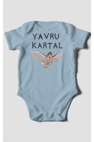 Yavru Kartal Baskılı Bebek Zıbını Çıtçıtlı Body %100 Pamuk Kısa Kol Bebe Mavisi