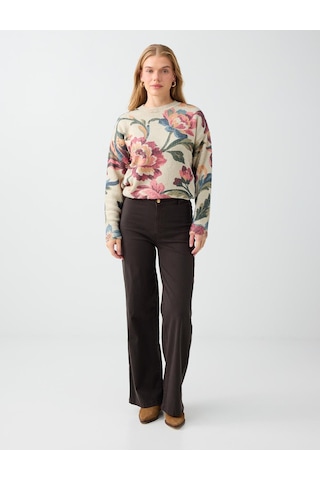 Jimmy Key Ekru Floral Desenli Bisiklet Yaka Triko Kazak 6ww137866114