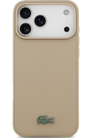 Apple Uyumlu iPhone 17 Pro Max Kılıf Lacoste Lisanslı M-safeli Pu Pike Desenli Metal Logo Kartlıklı Kapak Bej Bej
