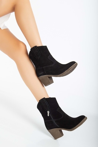 Analin Shoes Kadın Hakiki Deri Western Kovboy Bot Siyah Süet