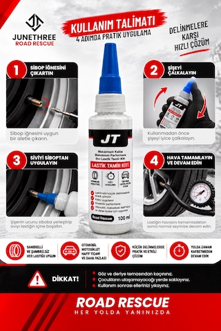 Road Rescue Sıvı Lastik Tamir Kiti 100 Ml - Lastik Tamir Sütü - Sıvı Lastik Yaması - Şambrelli Şambrelsiz Oto Motor İçin