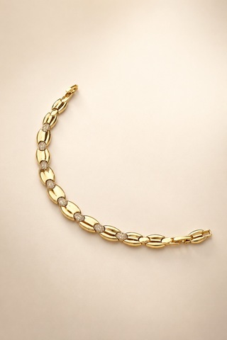 Balenbi Jewelry Kadın Taşlı Oval Bakla Detaylı Kararmaz Çelik Bileklik 14k Gold 1148 Altın