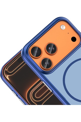 Apple iPhone Uyumlu 17 Pro Kılıf Magsafe Şarj Özellikli Ultra İnce Mat Soft Lora Pc Kapak Lacivert