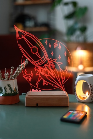 Kişiye Özel 3D Uzay Ve Roket Masaüstü Led Cocuklara Hediye Lamba