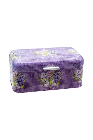 Flower Purple Desenli Metal Ekmek Kutusu, 9 Lt