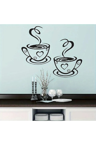 Gajeena "kahve Fincanı Desenli Otomatik Yapışkan Duvar Sticker - Su Geçirmez Isı Dayanıklı Ev Dekorasyonu" Siyah