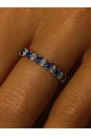 Lapshov 925 Ayar Gümüş Sapfir Taşlı Yüzük 11221097 Mavi