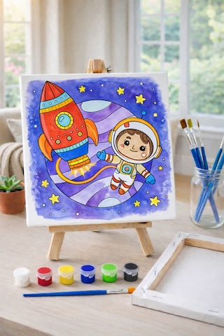 Çocuk Tuval Boyama Seti Minik Astronot Şövale Dahil