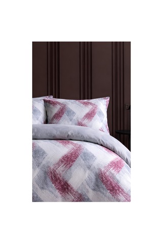 Kırmızı & Gri Geometrik Desenli Çift Kişilik Nevresim Takımı Modern Seri Çok Renkli