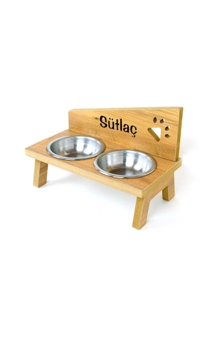 Realwood Standlı Ahşap Kedi Köpek Mama ve Su Kabı 750 ML
