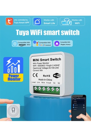 Yunboo Akıllı Enerji Ölçümlü Röle 2 Yollu - Wi-fi İle Uzak Kontrol, Alexa/google Home Uyumlu, Akıllı Ev Otomasyonu, 16a 100-240v