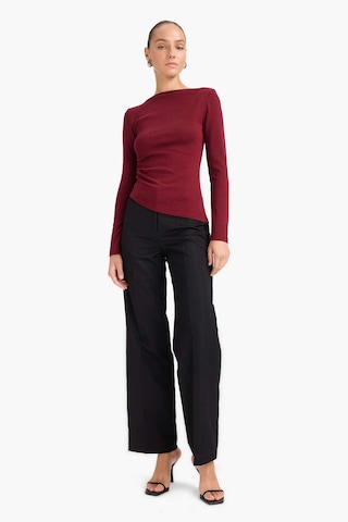 Defacto Slim Fit Dar Kesim Kayık Yaka Ribana Uzun Kollu Tişört G1581ax25aubr115 Bordo