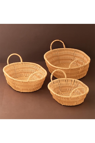 Porsima 302b 3lü Düzenleyici Oval Hasır Sepet Seti Ekmeklik Sepet