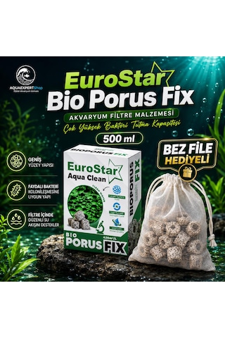 Eurostar Akvaryum Filtre Malzemesi - Bio Porus Fix - 500 Ml - File Hediyeli - Çok Yüksek Bakteri Tutma Kapasitesi