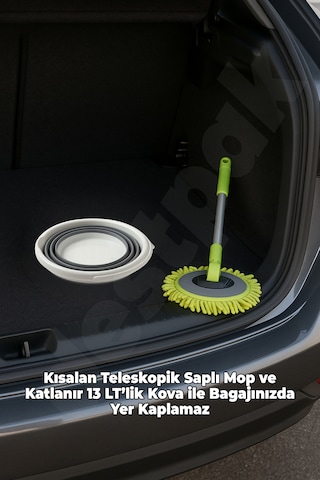 Çizmez Oto Mop Ve 13 Lt Katlanır Kova - Bagajda Yer Kaplamaz