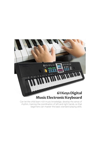 Vkemall 61 Tuşlu Siyah Mini Piyano - Çocuklar İçin Müzik Öğrenimi, Mikrofonlu Ve Usb Desteğiyle Mq-6185