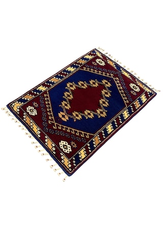 El Dokuma Kız Bergama Halısı 69x94 Kök Boya Lacivert Bordo %100 Yün Halı