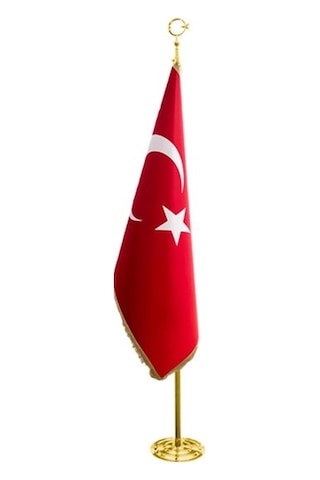 Makam Bayrağı Simli Telalı Sarı Direkli 225 CM