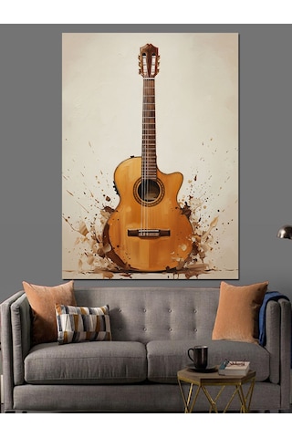Klasik Akustik Gitar Müzik Dekoratif Kanvas - Mdf Ahşap Tablo