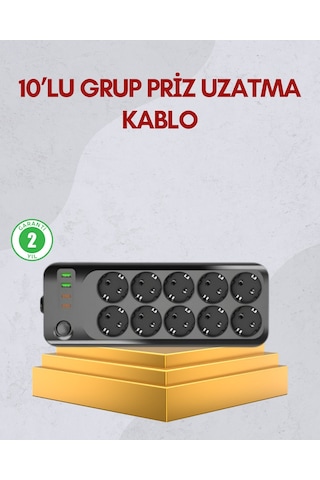 Cosmotex 10 Prizli Uzatma Kablosu Termal Koruma Usb Type-c Hızlı Şarj 2500w