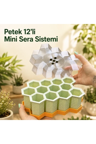 Petek 12 Li Mini Sera Sistemi Tohum Çimlendirme Ve Fide Yetiştirme Seti 1 Adet