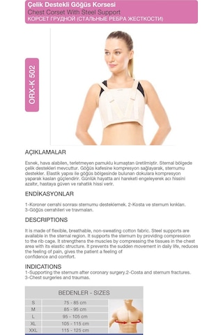 Çelik li Göğüs Korsesi Dik Duruş Ve Göğüs Medikal Korse Orx -k502 S