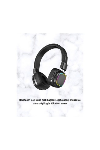 Kablosuz Rgb Işıklı Katlanabilir Bluetooth Kulak Üstü Kulaklık