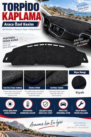 Trobus Volkswagen Polo 2009-2019 3d Torpido Koruma Kılıfı - Siyah Biye