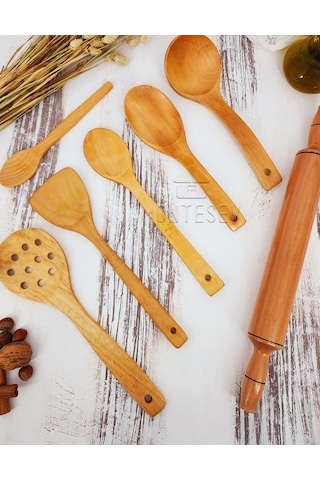 Ahşap Tahta Mutfak Kaşık Seti 7 Parça Kayın, Şimşir Ağacı 7-1