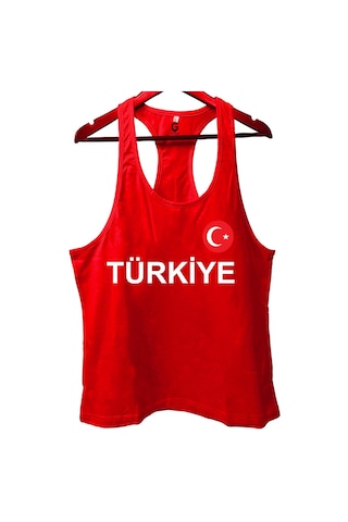 Top Glory Kırmızı Türkiye Baskılı Gym Fitness Tank Top Sporcu Atleti