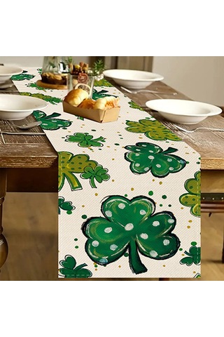 Green Shamrock Masa Örtüsü Keten İrlanda Saint Patrick's Day Party Dekor Malzemeleri 33x183cm