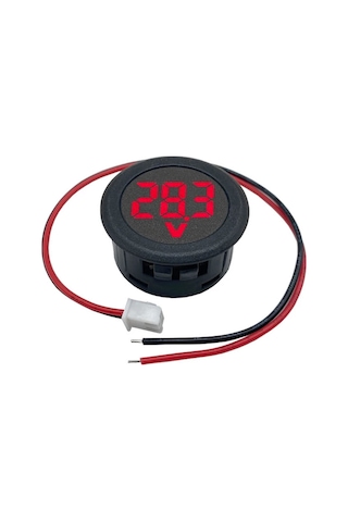 4-100v Dc Voltmetre Yuvarlak Panel Tip Montajlanabilir Dijital Kırmızı Renk Led Ekran Voltaj İzleme