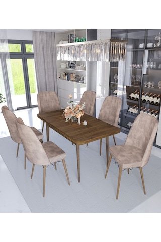Avvio Sümela 80x130 Kapali 80x170 Açik Yemek Masası Takımı Mutfak Masa Takımı Cappucino 6 Sandalyeli Cappucino